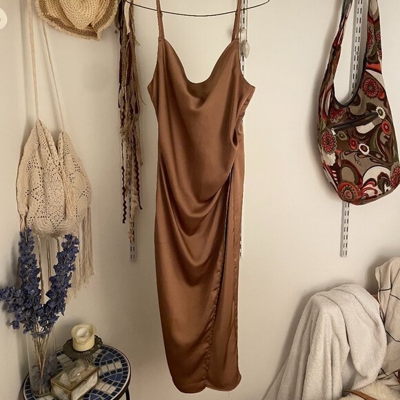 Cowl Neck Satin Slip Dress - Picture 1 of 6